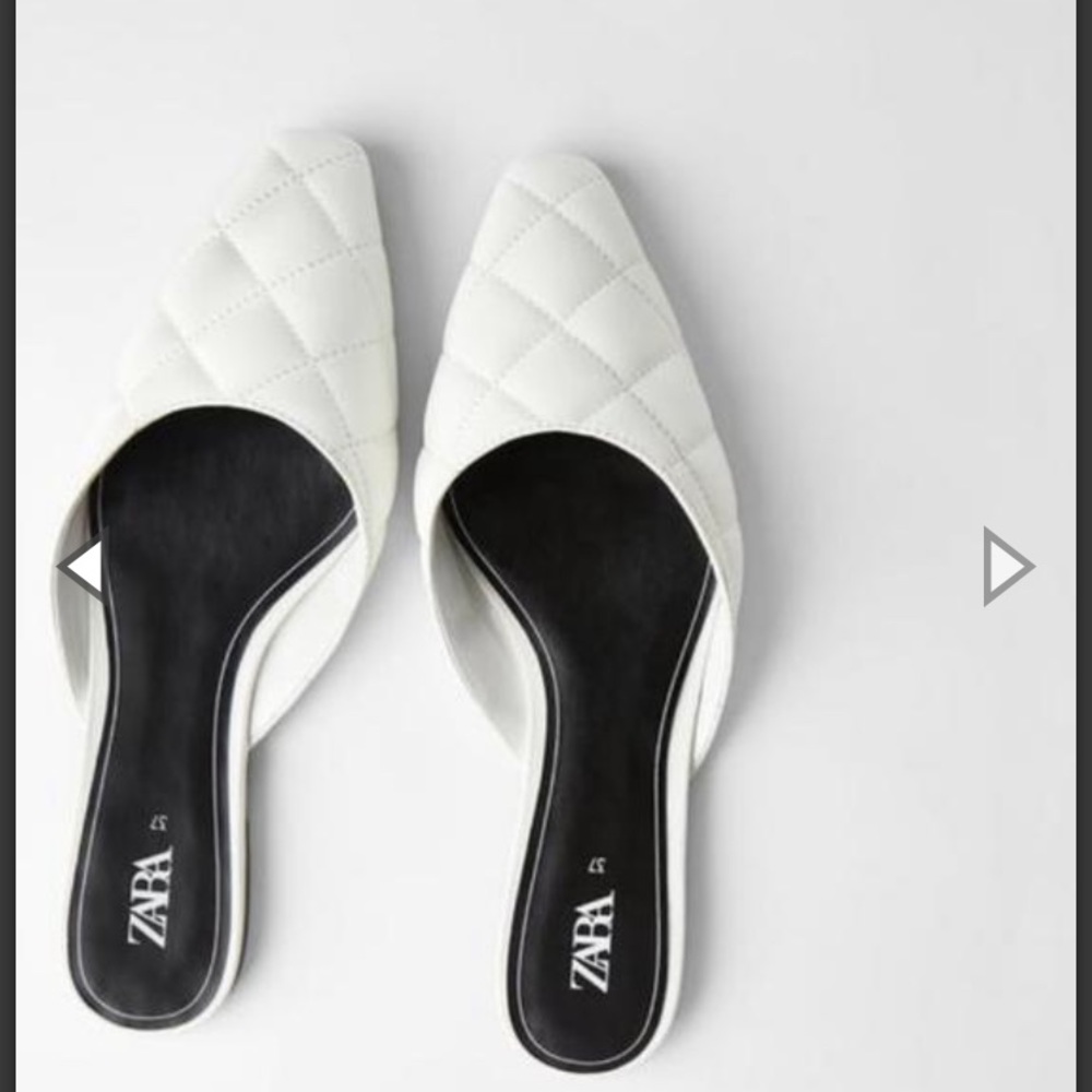 Zara square toed quilted flat mules bloggers fave - Picture 2 of 6